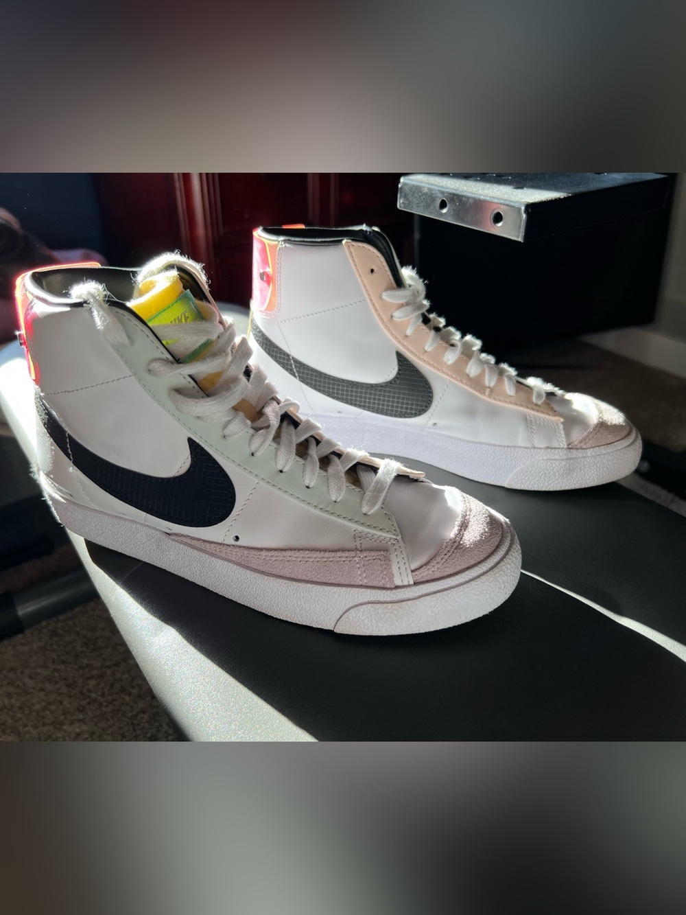 Nike Women’s Blazer Mid 77 High-Top Sneakers with Black Swoosh and Pink Accents
